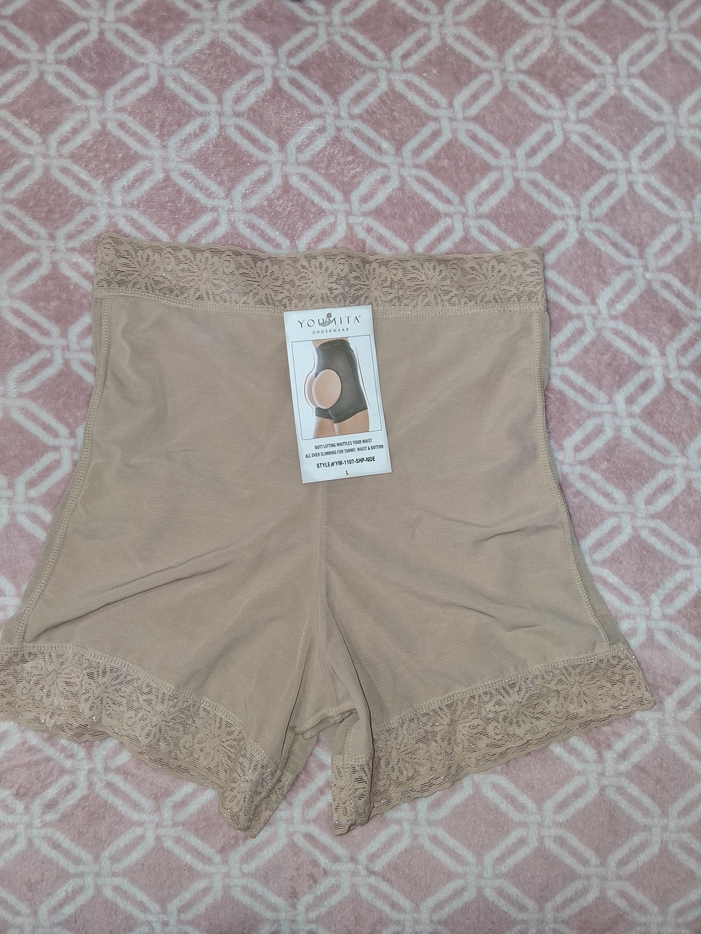 Youmita Nude Lace-Trim High-Waist Shaping Short